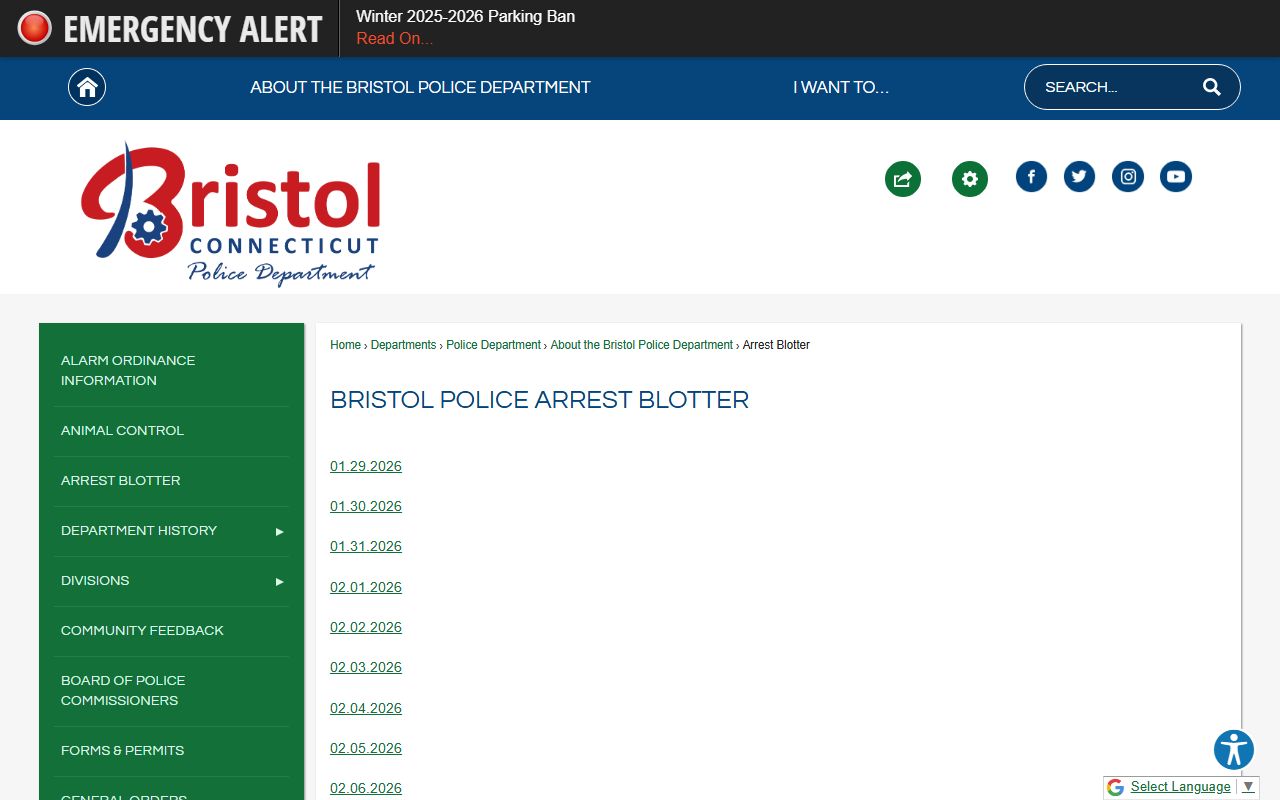 Bristol Police arrest blotter Connecticut booking reports