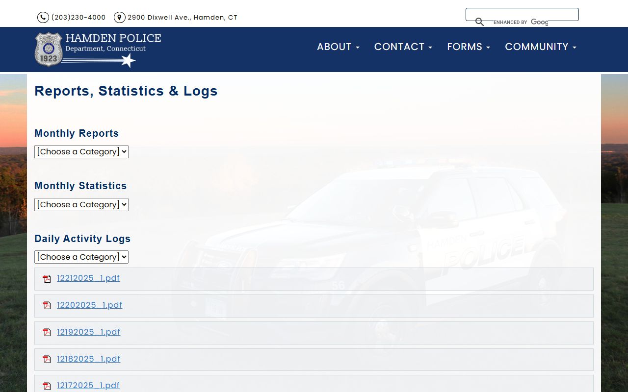 Hamden Police Department daily arrest logs Connecticut booking reports