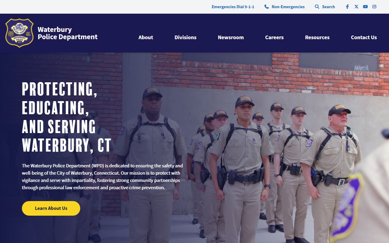 Waterbury Police Department homepage with arrest news
