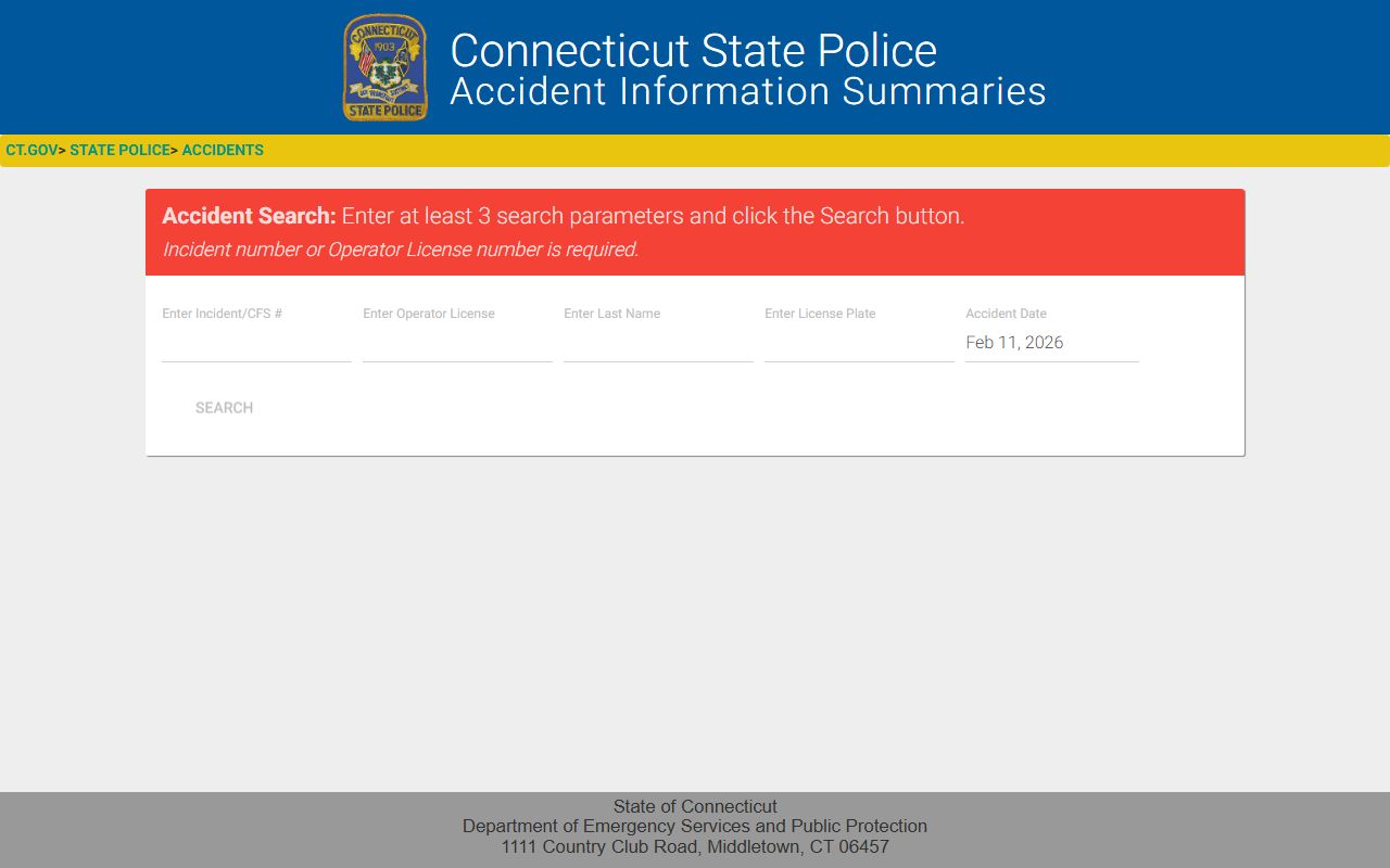 Connecticut accident information summary system for crash-related bookings
